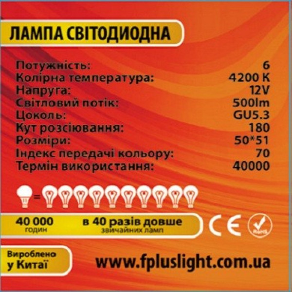 Светодиодная лампа MR16 6W 4200K 12V IC №4