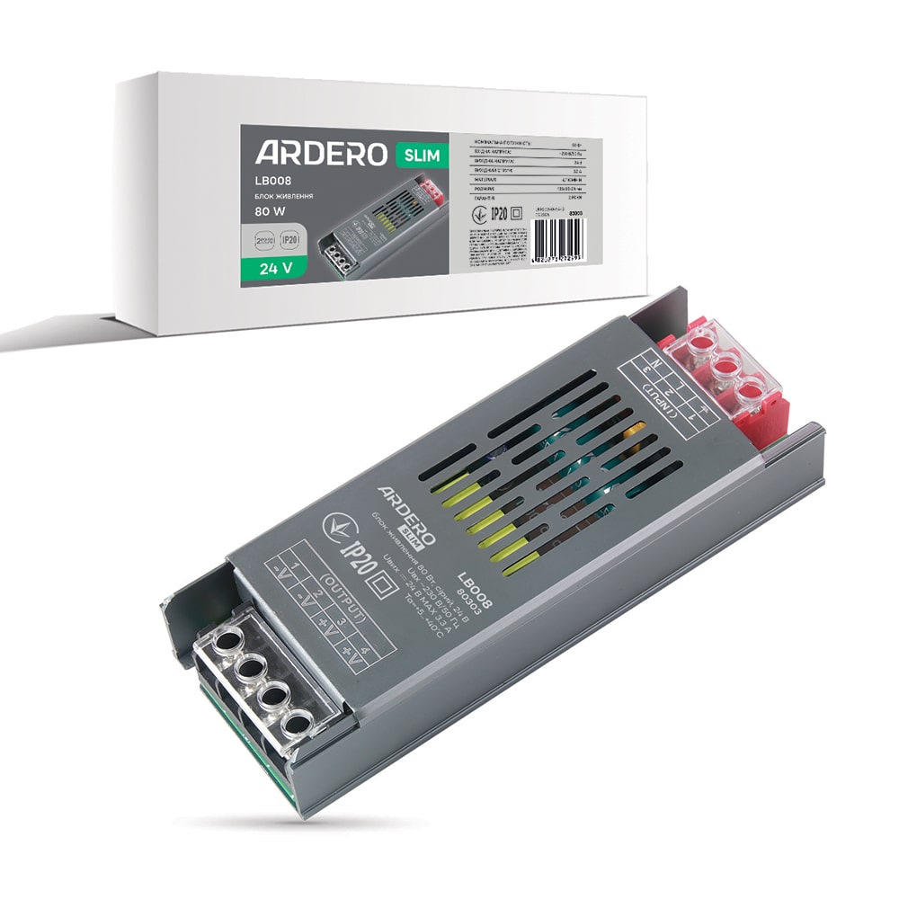 Блок питания для LED ленты Ardero LB008 24В 80Вт IP20 (80303) №1