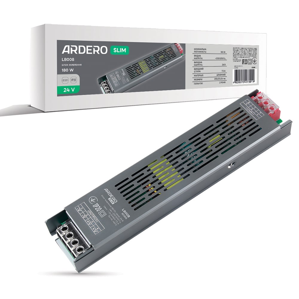 Блок питания для LED ленты Ardero LB008 24В 180Вт IP20 (80305) №1