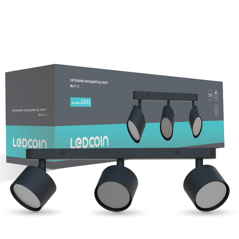 Накладной поворотный светильник Ledcoin ML411-3 под лампу черный №1