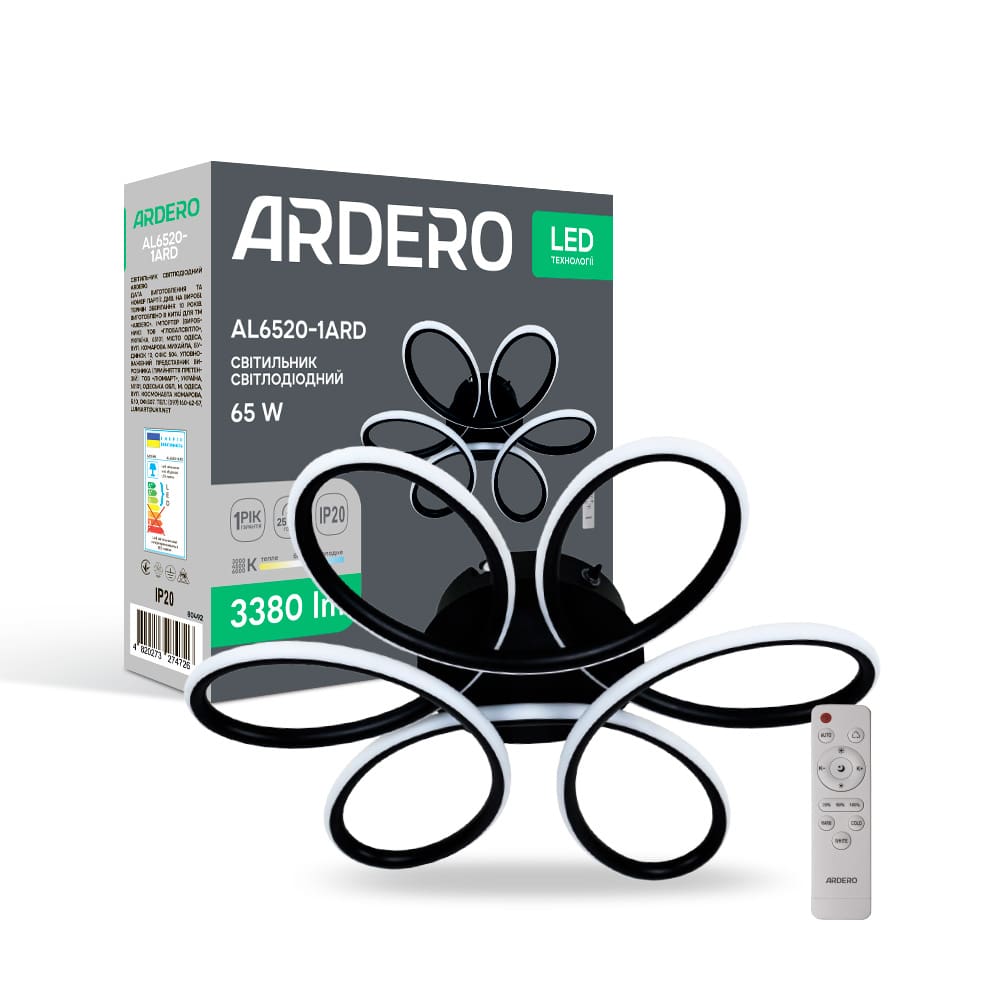 Светодиодный накладной светильник Ardero AL6520-1ARD LUCE 65Вт чорний №1