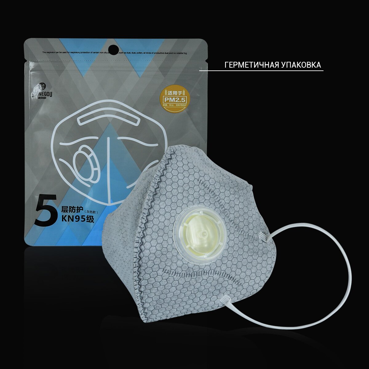 Респіратор KN95 PM2.5 G FFP2 6 шарів, сірий №6