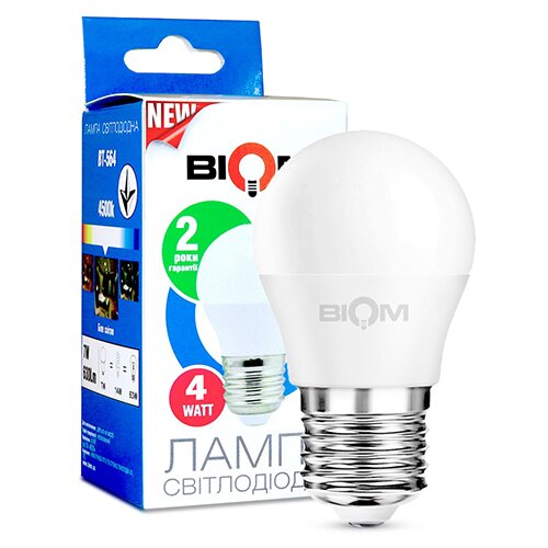 Свiтлодiодна лампа Biom BT-544 G45 4W E27 4500К матова №1