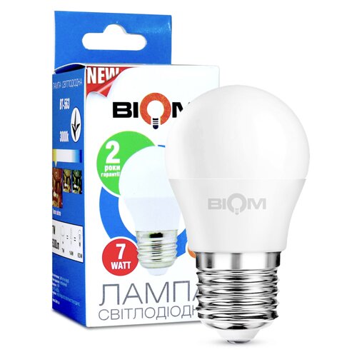 Свiтлодiодна лампа Biom BT-563 G45 7W E27 3000К матова №1