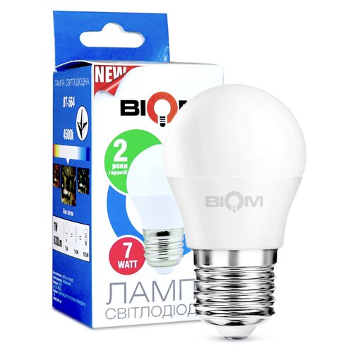 Свiтлодiодна лампа Biom BT-564 G45 7W E27 4500К матова №1
