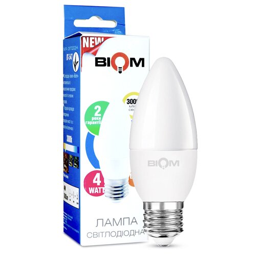 Свiтлодiодна лампа Biom BT-547 C37 4W E27 3000К матова №1