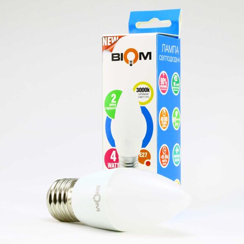 Свiтлодiодна лампа Biom BT-547 C37 4W E27 3000К матова №2