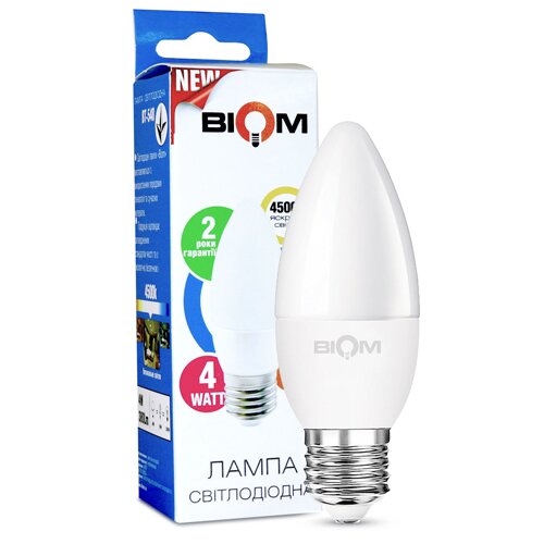 Свiтлодiодна лампа Biom BT-548 C37 4W E27 4500К матова №1