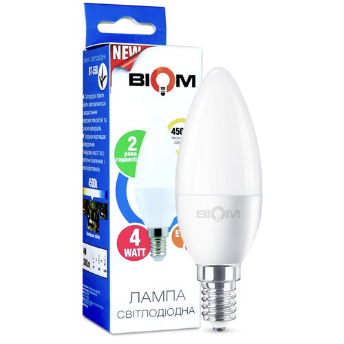 Свiтлодiодна лампа Biom BT-550 C37 4W E14 4500К матова №1