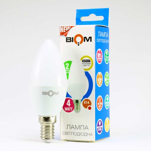 Свiтлодiодна лампа Biom BT-550 C37 4W E14 4500К матова №6