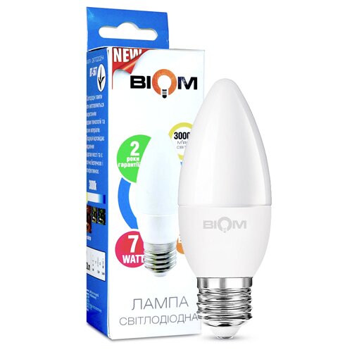Свiтлодiодна лампа Biom BT-567 C37 7W E27 3000К матова №1