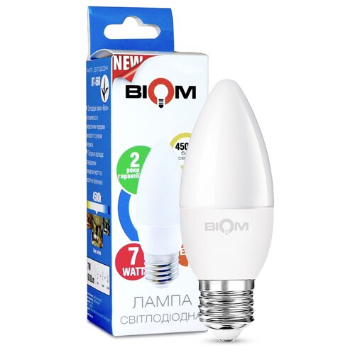 Свiтлодiодна лампа Biom BT-568 C37 7W E27 4500К матова №1