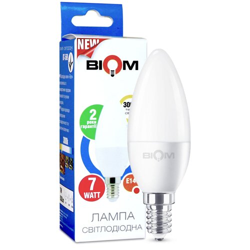 Свiтлодiодна лампа Biom BT-569 C37 7W E14 3000К матова №1