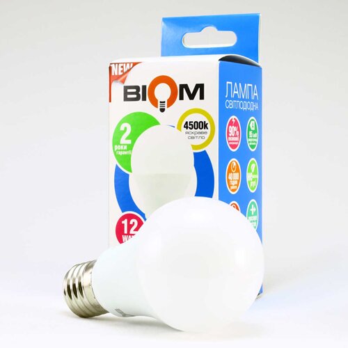 Свiтлодiодна лампа Biom BT-512 A60 12W E27 4500К матова №6