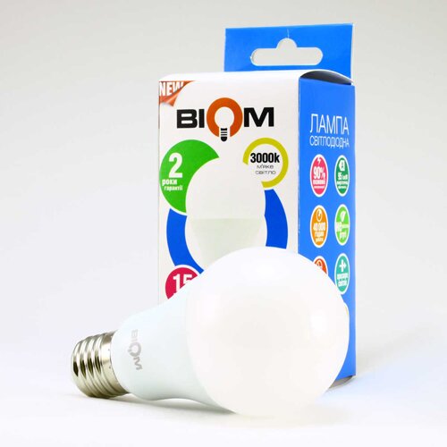 Свiтлодiодна лампа Biom BT-515 A60 15W E27 3000К матова №2