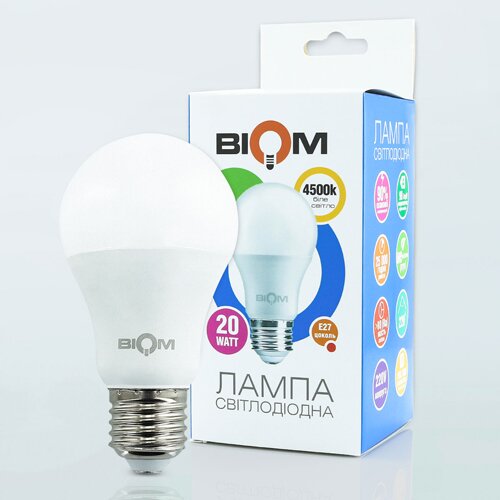 Світлодіодна лампа Biom BT-520 A80 20W E27 4500К матова №5