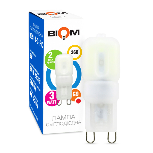 Свiтлодiодна лампа Biom G9 3W 2835 PC 3000K AC220 №1