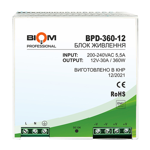 Блок живлення Biom Professional DC12 360W BPD-360-12 30A под DIN-рейку №1
