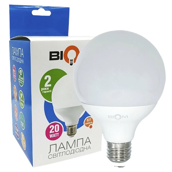 Світлодіодна лампа Biom BT-591 G95 20W E27 4500К матова №1