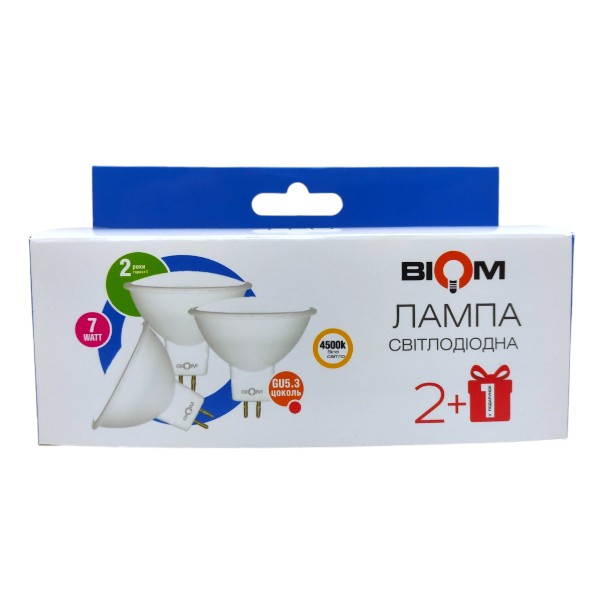 Свiтлодiодна лампа Biom BT-562/3 MR16 7W GU5.3 4500К матова (комплект 3шт.) №1