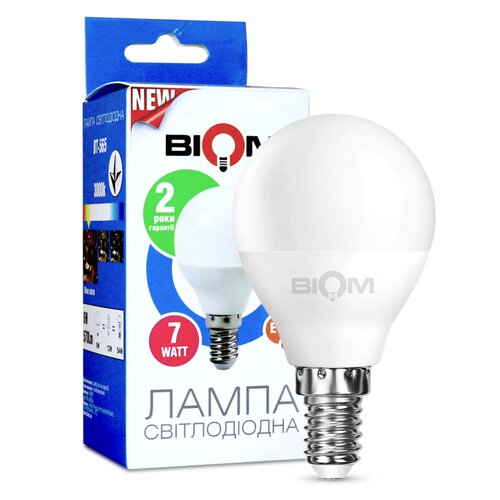Свiтлодiодна лампа Biom BT-565 G45 7W E14 3000К матова №1