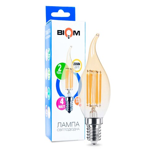Світлодіодна лампа Biom FL-415 C35 LT 4W E14 2530K Amber свічка на вітрі №1