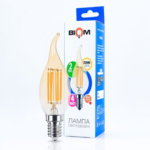 Світлодіодна лампа Biom FL-415 C35 LT 4W E14 2530K Amber свічка на вітрі №5