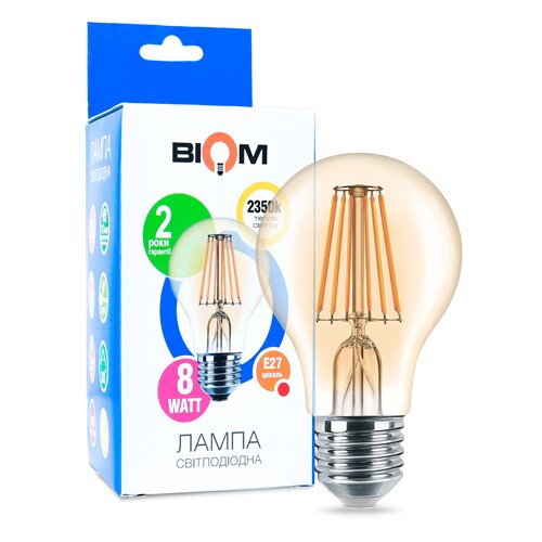 Світлодіодна лампа Biom FL-411 A60 8W E27 2350K Amber №1