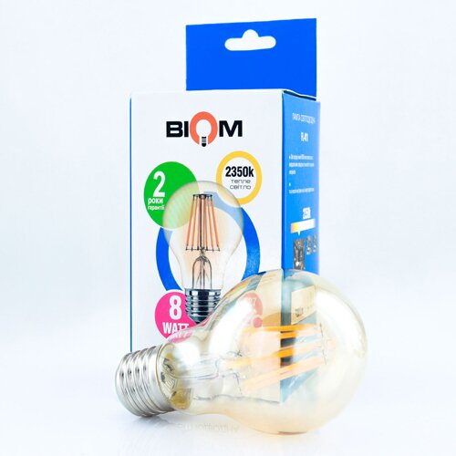 Світлодіодна лампа Biom FL-411 A60 8W E27 2350K Amber №3