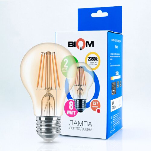 Світлодіодна лампа Biom FL-411 A60 8W E27 2350K Amber №5