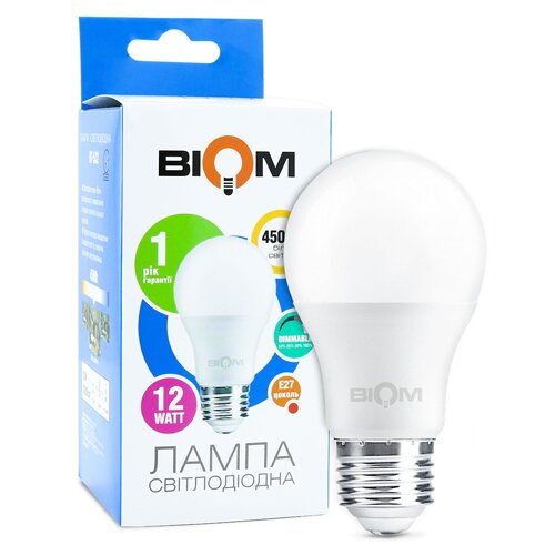 Світлодіодна лампа Biom BT-532 A60 12W E27 4500К switch dimmable матова №1