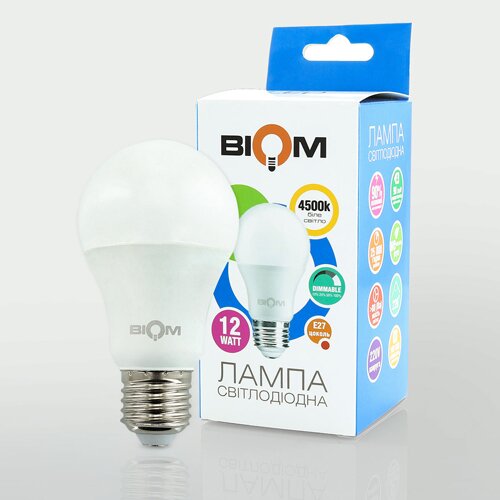 Світлодіодна лампа Biom BT-532 A60 12W E27 4500К switch dimmable матова №5