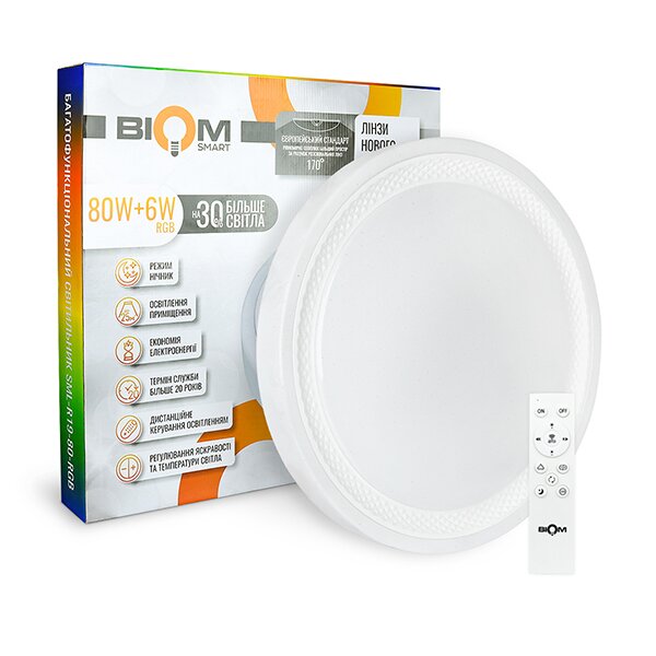 Світильник світлодіодний Biom SMART SML-R19-80-RGB 3000-6000K 80Вт+16Вт RGB с д/у +APP №1