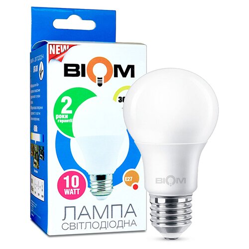 Світлодиодна лампа Biom BT-610 A60 10W E27 6400К матова №1