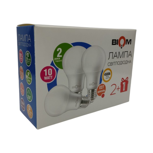 Світлодіодна лампа Biom BT-510/3 A60 10W E27 4500К матова (упаковка 3 шт.) №2