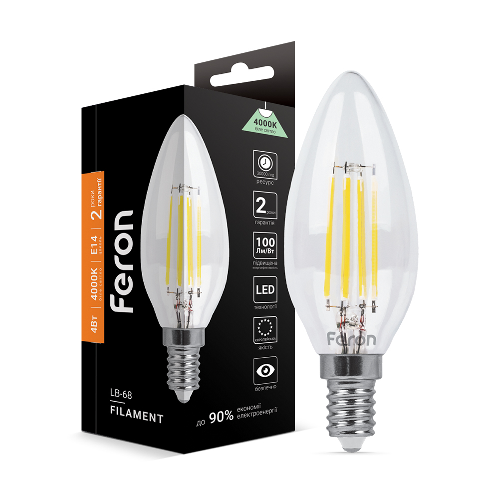 Светодиодная лампа Feron Filament LB-68 4Вт E14 4000K №1