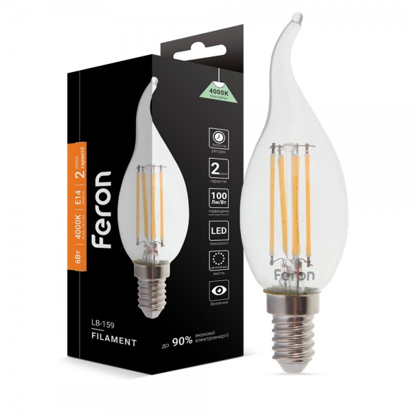 Светодиодная лампа Feron Filament LB-159 6Вт E14 4000K свеча на ветру №1