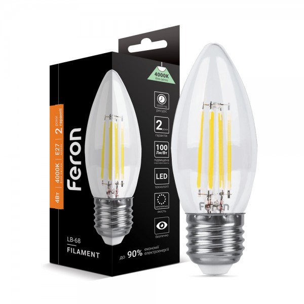 Светодиодная лампа Feron Filament LB-68 4Вт E27 4000K №1