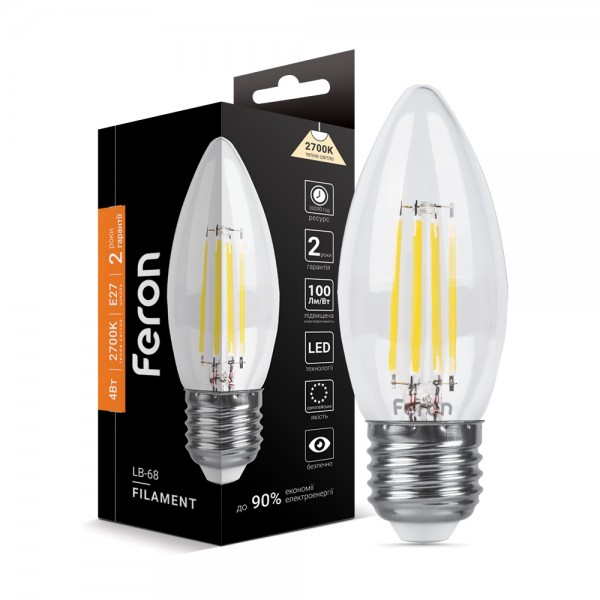 Светодиодная лампа Feron Filament LB-68 4Вт E27 2700K №1