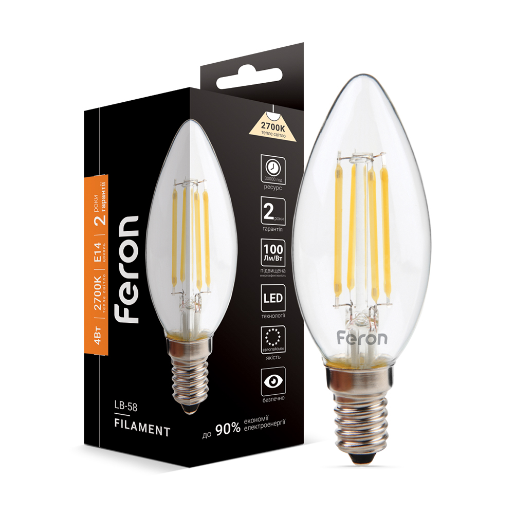 Светодиодная лампа Feron Filament LB-58 4Вт E14 2700K №1