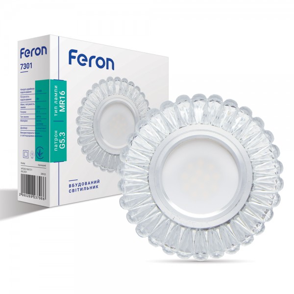 Встроенный светильник Feron 7301 под лампу с подсветкой прозрачный №1