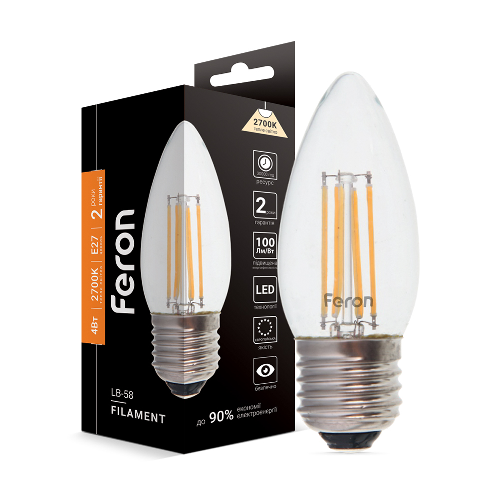 Светодиодная лампа Feron Filament LB-58 4Вт E27 2700K №1