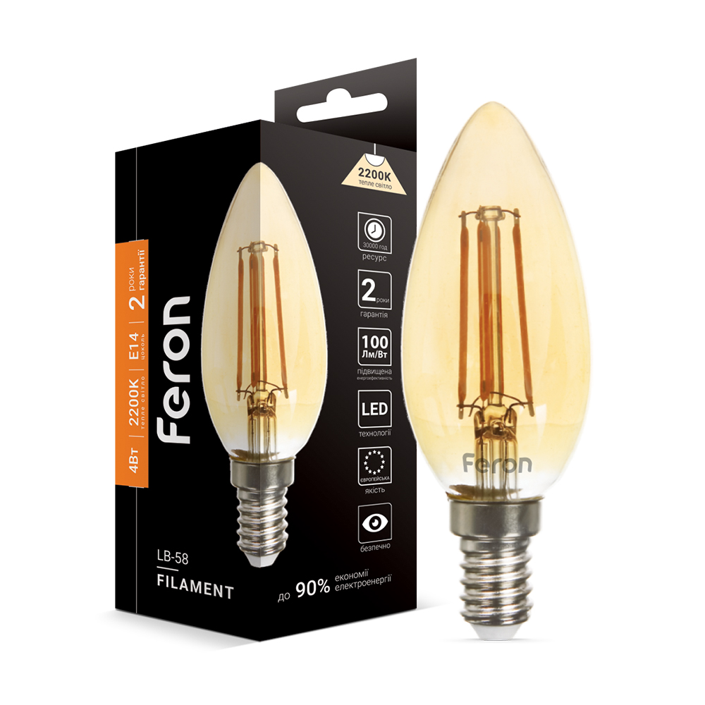 Светодиодная лампа Feron Filament LB-58 4Вт E14 2200K №1