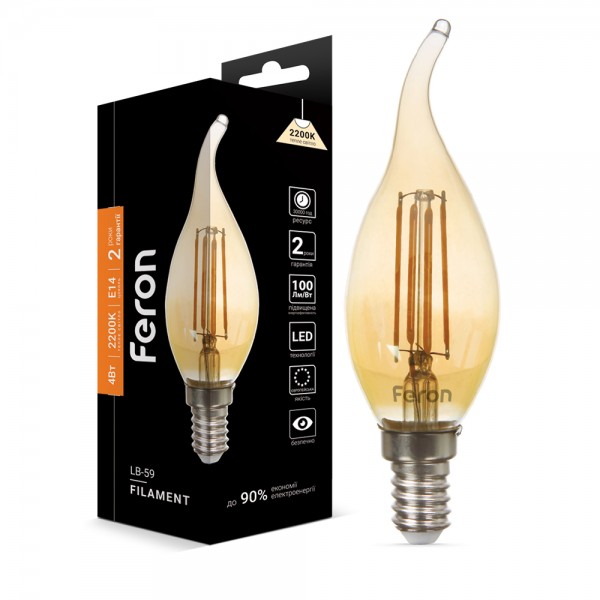 Светодиодная лампа Feron Filament LB-59 4Вт E14 2200K свеча на ветру №1