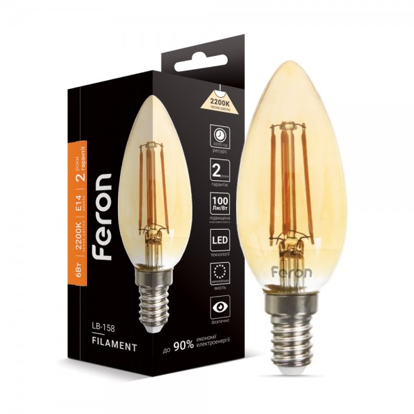 Светодиодная лампа Feron Filament LB-158 6Вт E14 2200K №1