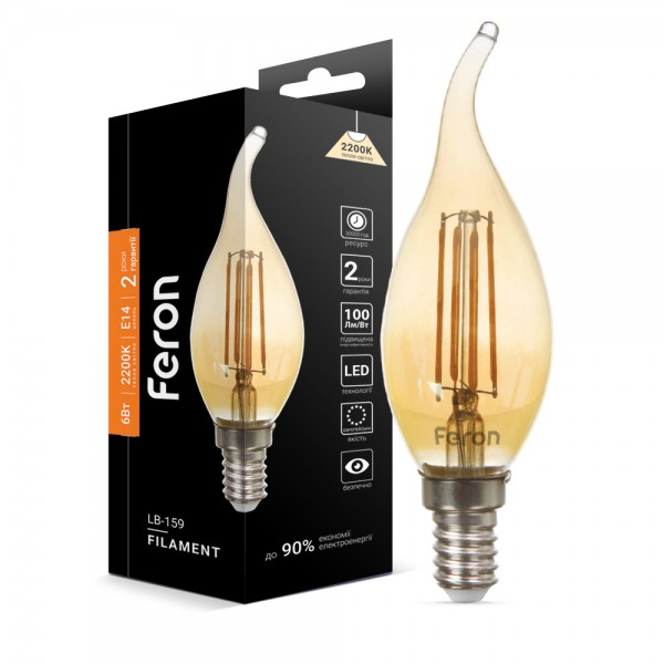 Светодиодная лампа Feron Filament LB-159 6Вт E14 2200K свеча на ветру №1