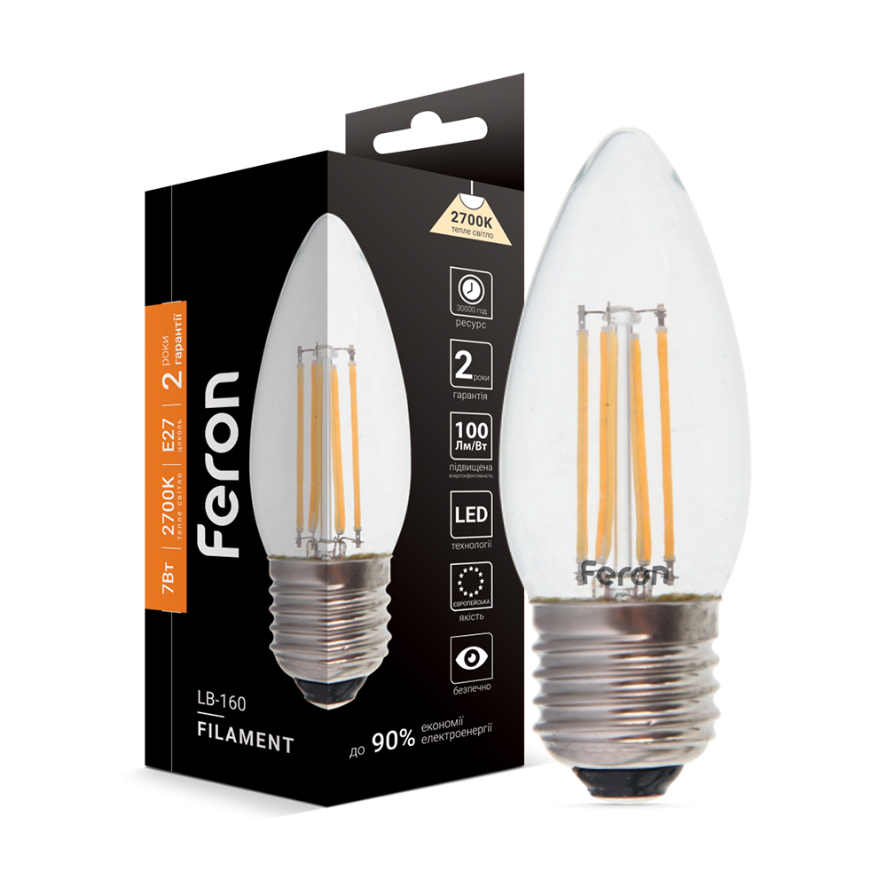 Светодиодная лампа Feron Filament LB-160 7Вт E27 2700K №1
