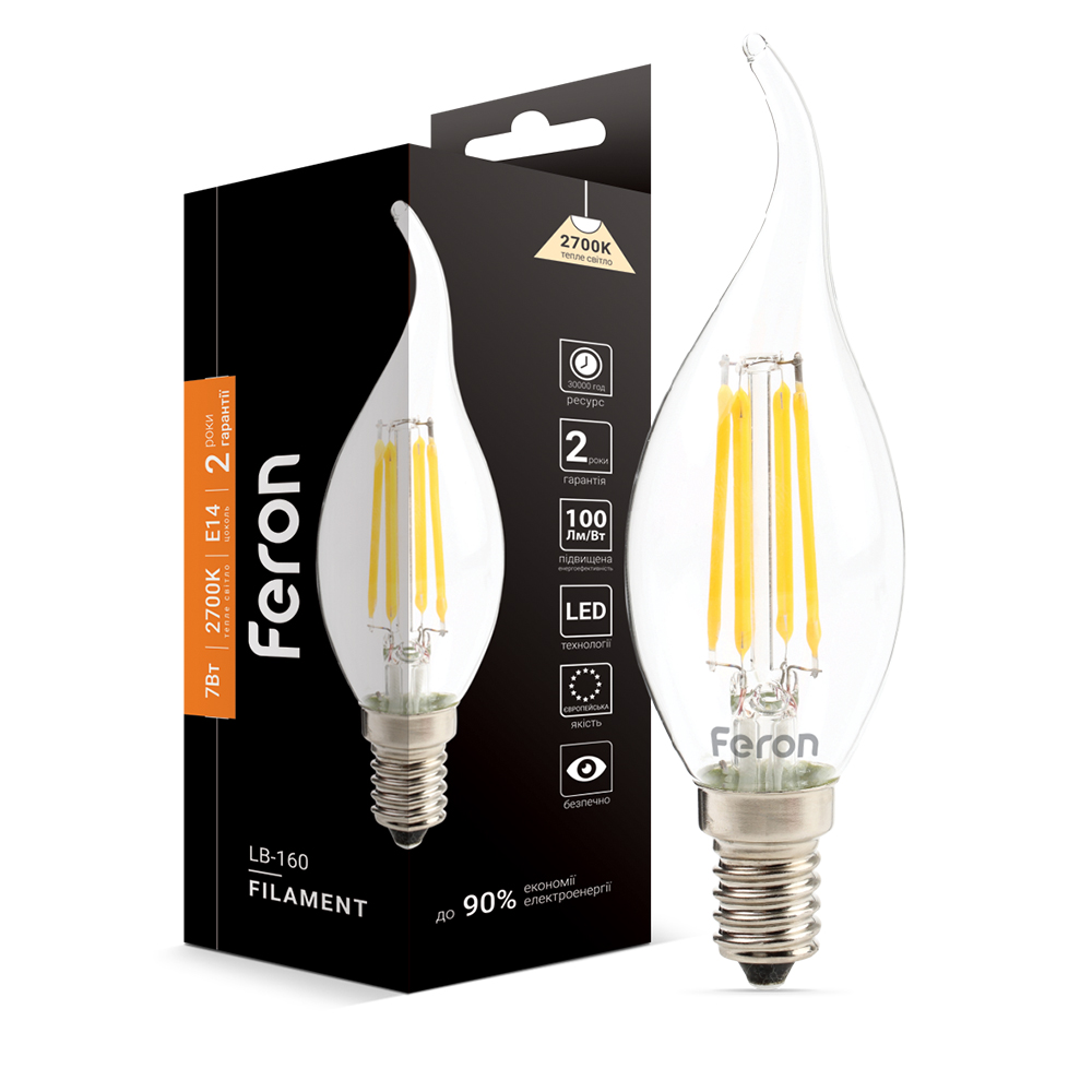 Светодиодная лампа Feron Filament LB-160 7Вт E14 2700K свеча на ветру №1