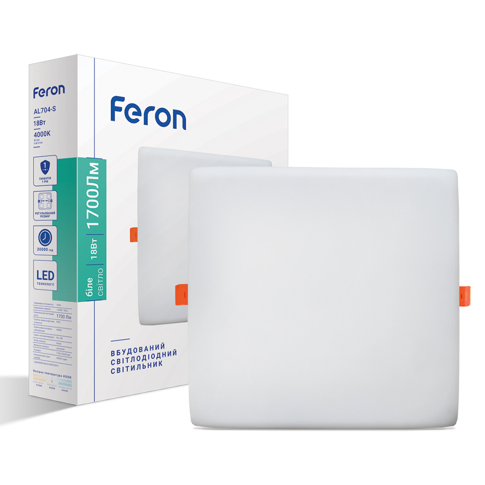 Светодиодный встроенный светильник Feron AL704-S 18Вт 4000K белый №1