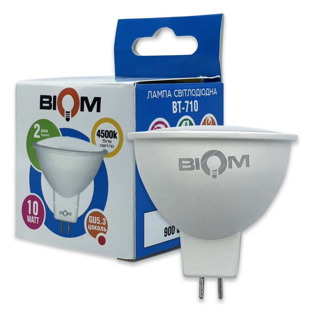 Світлодіодна лампа Biom BT-710 MR16 10W GU5.3 4500К матова №1